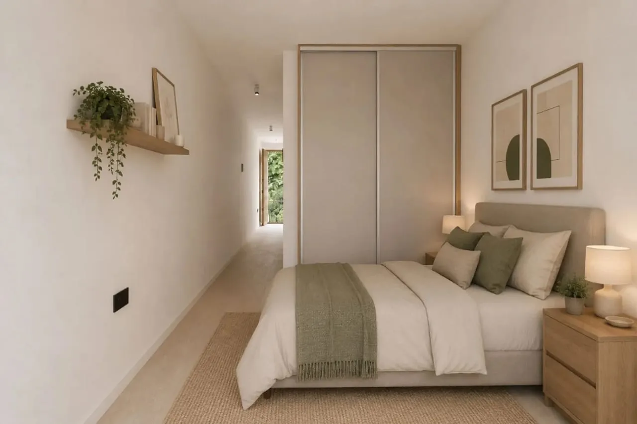 Dormitorio con placard y ventana al verde